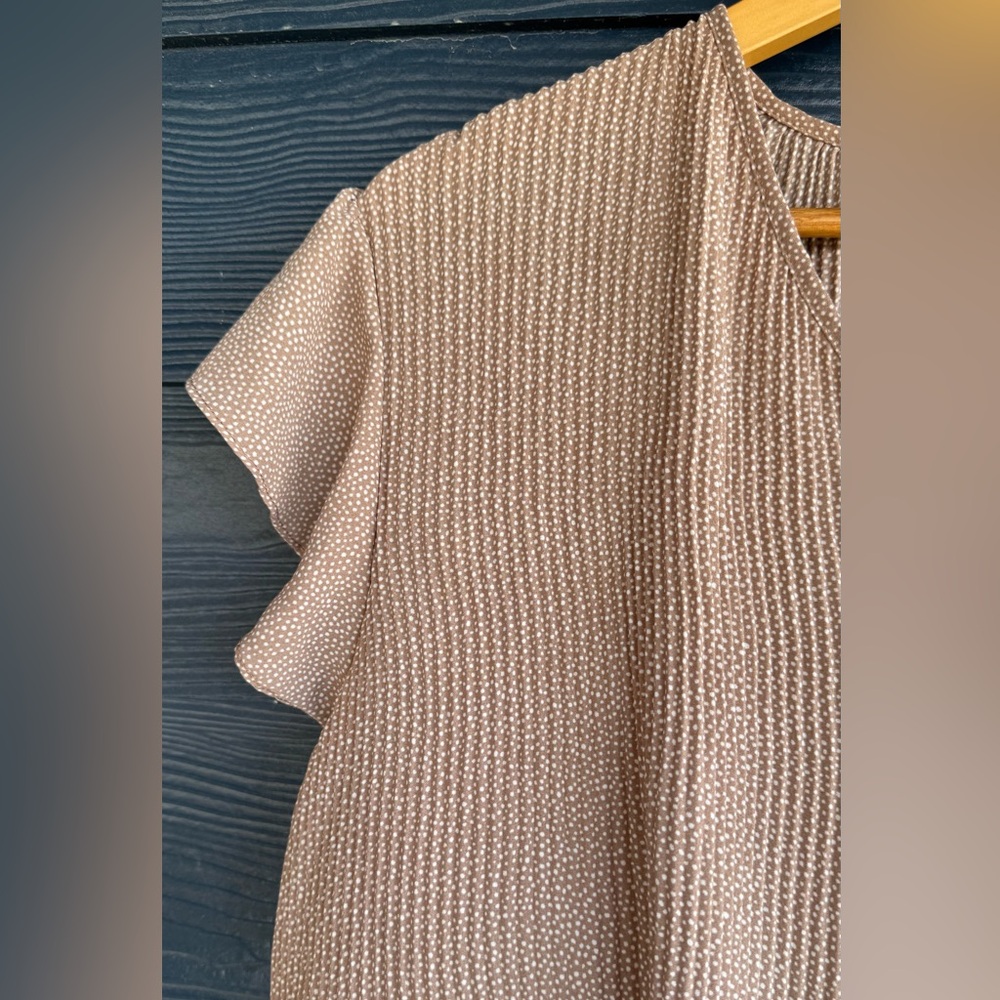 Adrianna Papell Taupe Textured top Blouse micro dot pattern elegant  Sz L - Picture 4 of 7